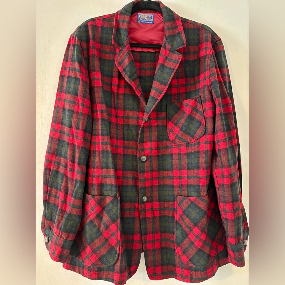 Vintage PENDLETON Jacket Coat Hunter’s Plaid Men’s Size Large Pure Virgin Wool